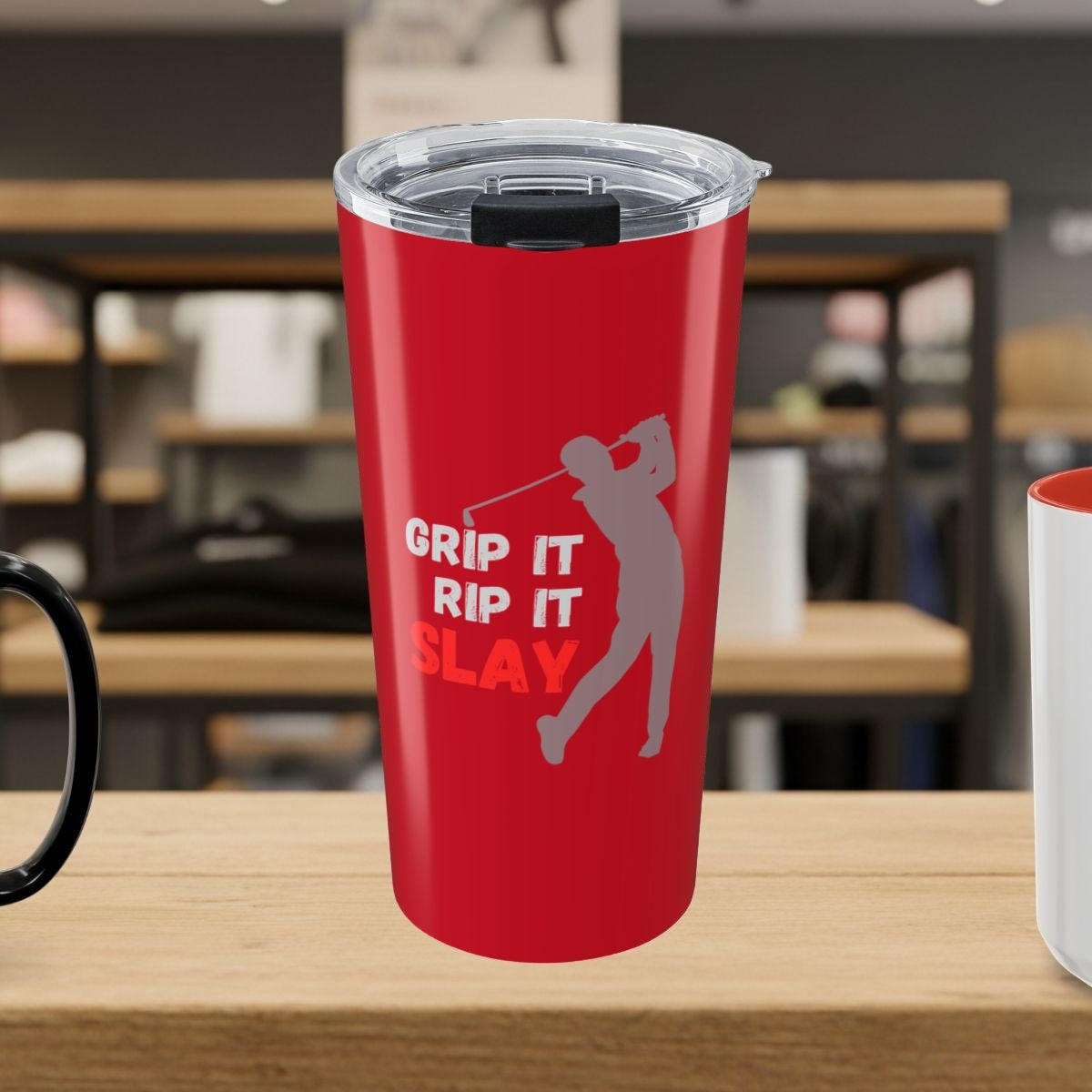 GRIP IT, RIP IT, SLAY (Male) - 20oz Tumbler in Dark Red