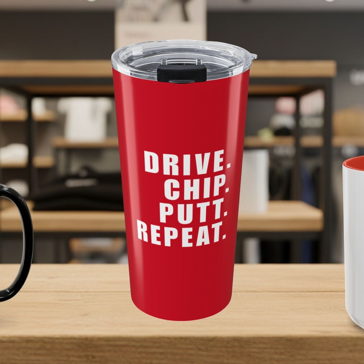 DRIVE CHIP PUTT REPEAT - 20oz Tumbler in Dark Red