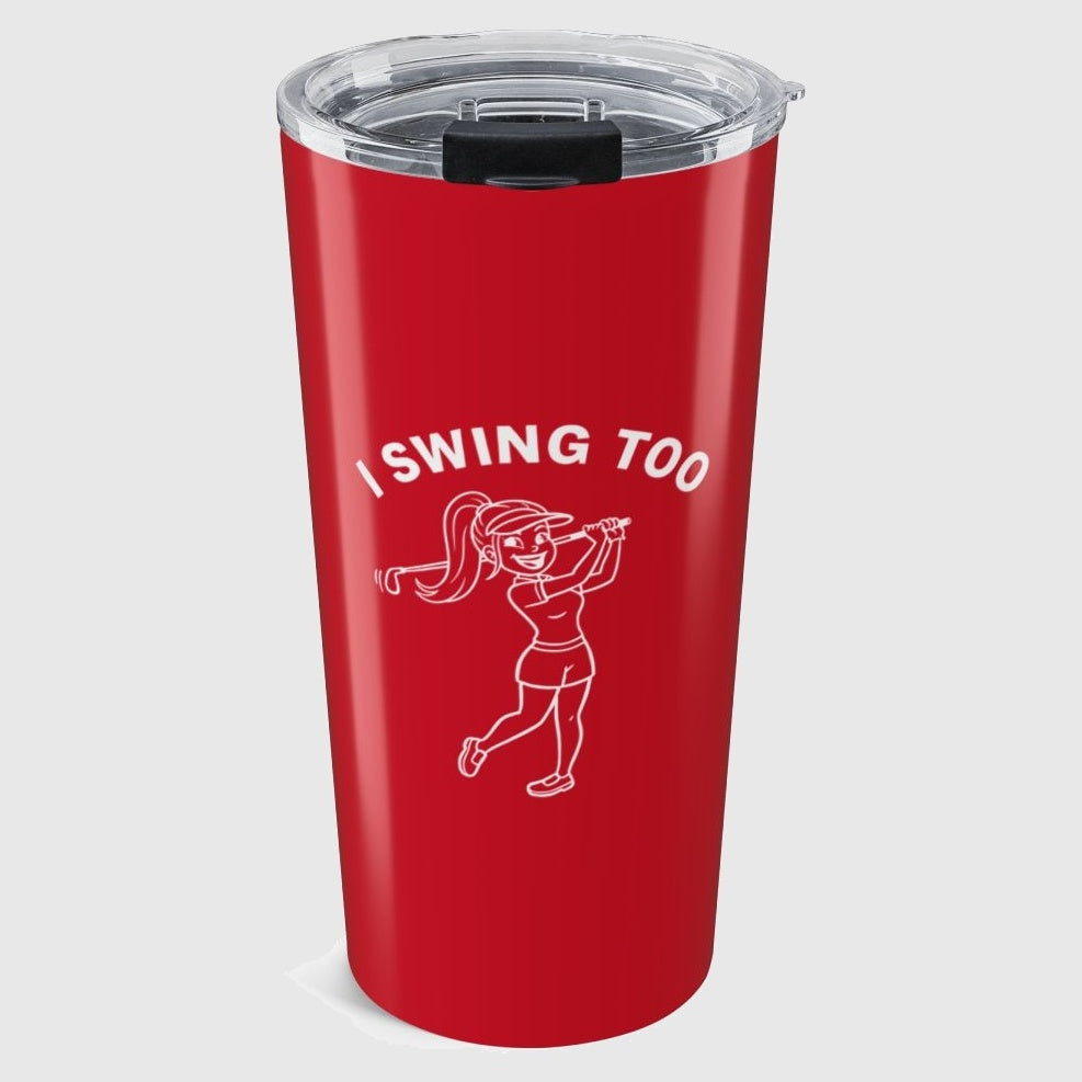 Retro I SWING TOO Women's Golf T-Shirt - 20oz Tumbler in Dark Red