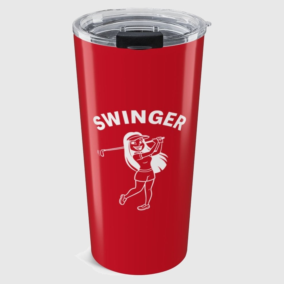 Retro Swinger Women's Golf T-Shirt - 20oz Tumbler in Dark Red
