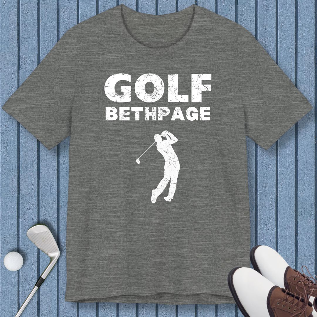 Golf Bethpage - Male T-shirt in Dark Grey Heather, great for casual wear. Find more fun golf focused products at oneforetheages.com