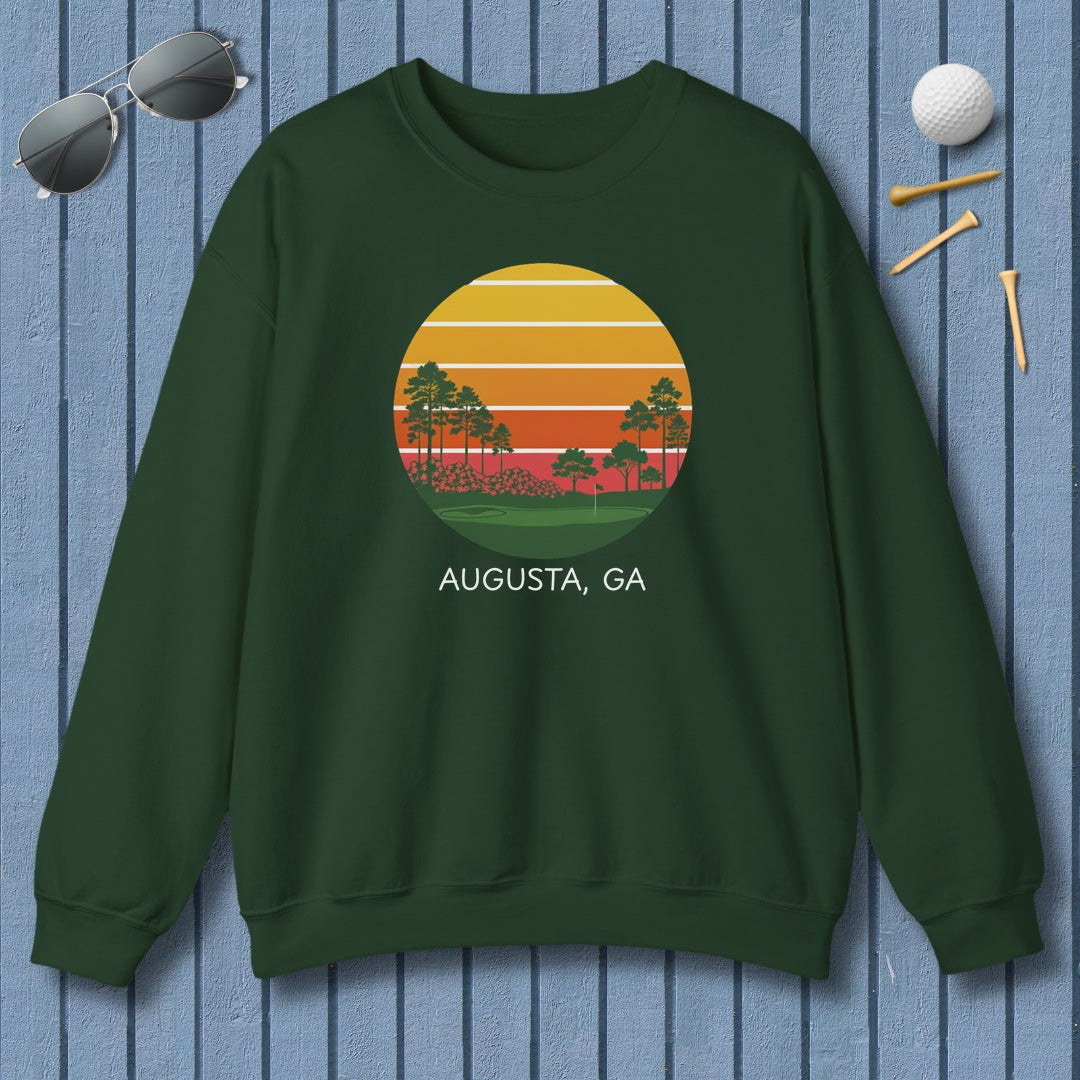 Retro Sunset - Augusta - Adult Golf Sweatshirt in Forrest Green