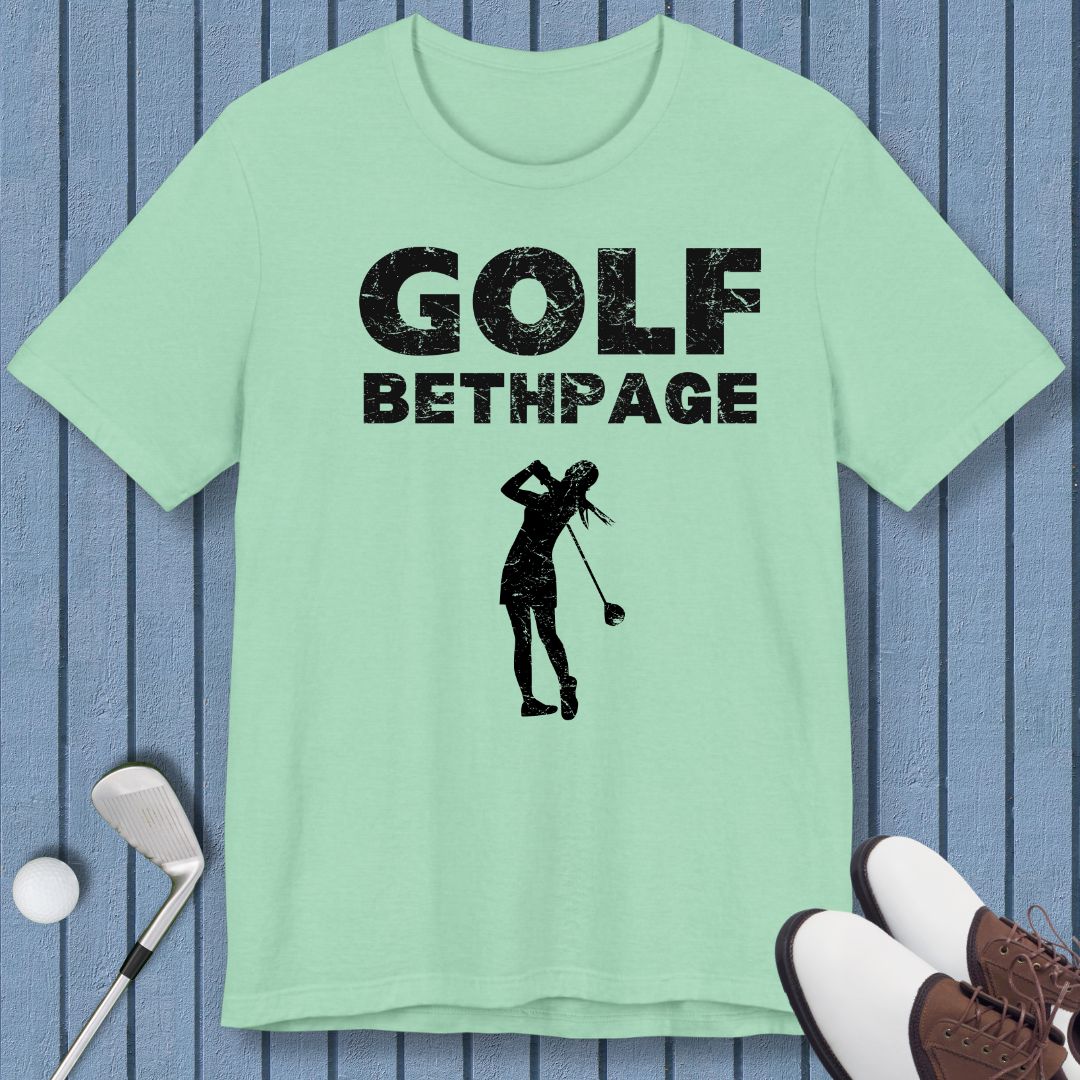 Golf Bethpage - Female T-shirt in Heather Mint, great for casual wear. Find more fun golf focused products at oneforetheages.com