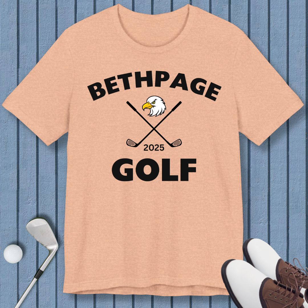 Bethpage Golf 2025 - T-shirt in Heather Peach, great for casual wear. Find more fun golf focused products at oneforetheages.com
