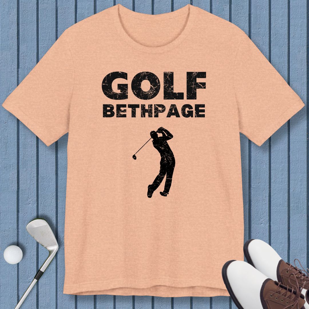 Golf Bethpage - Male T-shirt in Heather Peach, great for casual wear. Find more fun golf focused products at oneforetheages.com