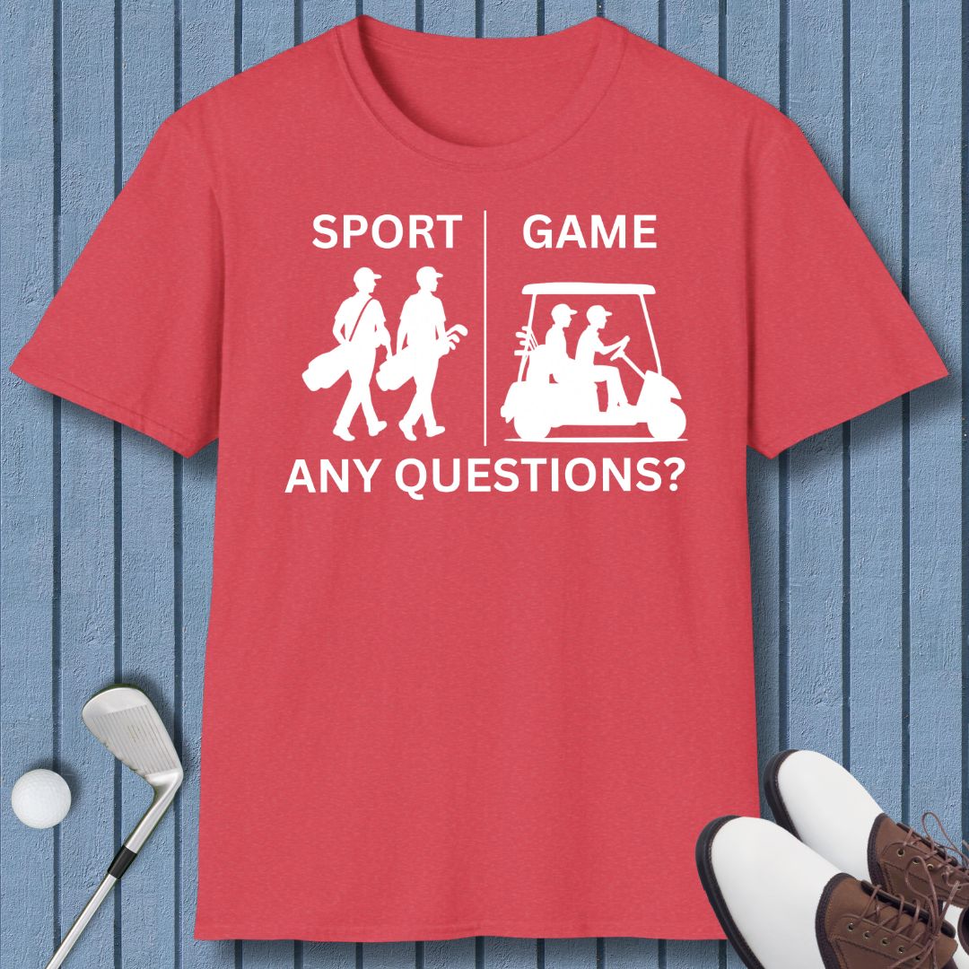 SPORT vs. GAME - Male in Heather Red, great for casual wear. Find more fun golf focused products at oneforetheages.com