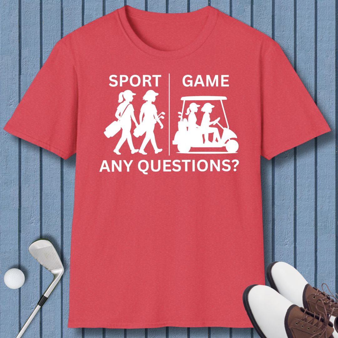 SPORT vs. GAME - Female in Heather Red, great for casual wear. Find more fun golf focused products at oneforetheages.com