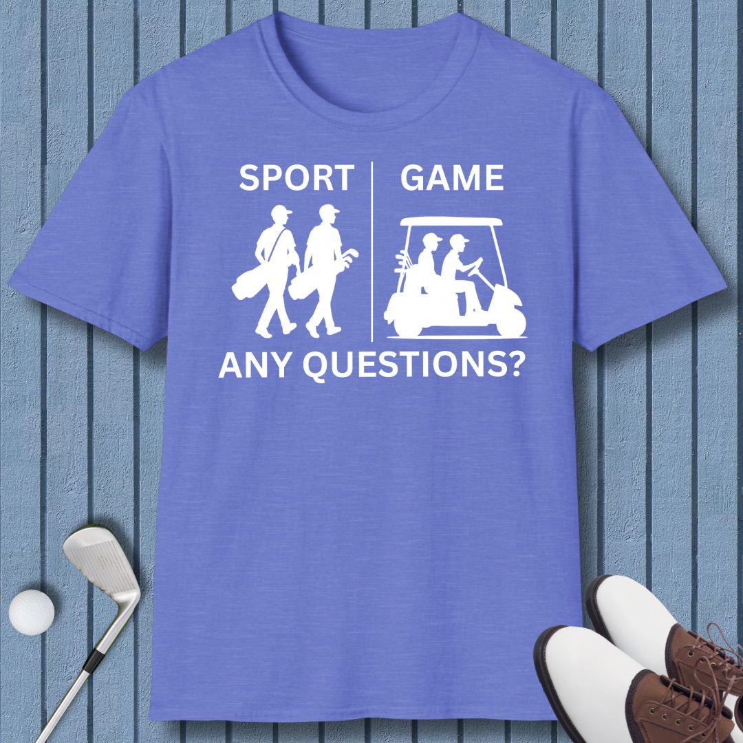 SPORT vs. GAME - Male in Heather Royal, great for casual wear. Find more fun golf focused products at oneforetheages.com