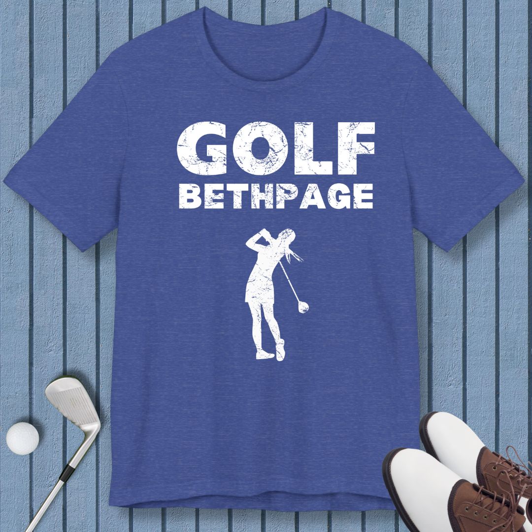 Golf Bethpage - Female T-shirt in Heather True Royal, great for casual wear. Find more fun golf focused products at oneforetheages.com