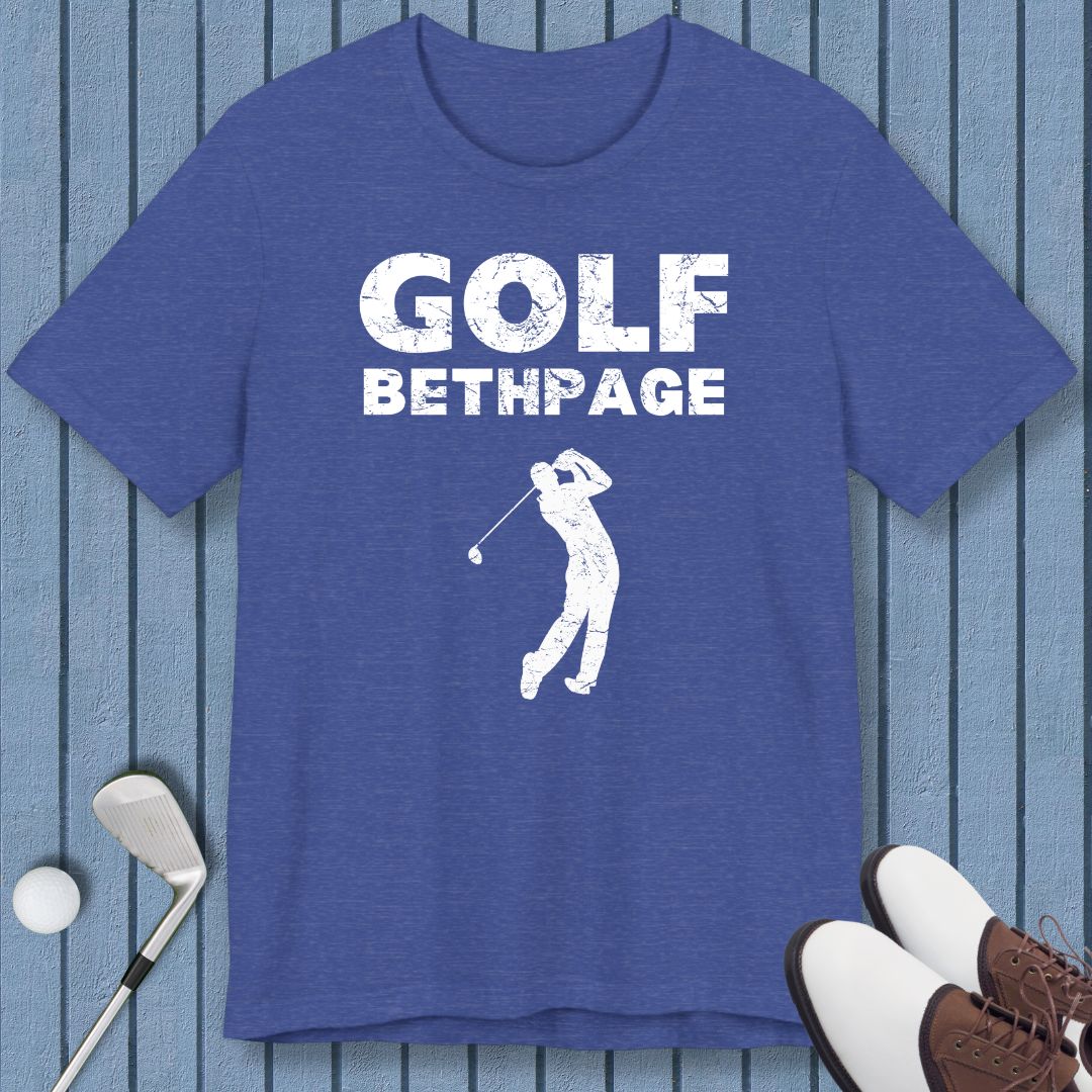 Golf Bethpage - Male T-shirt in Heather True Royal, great for casual wear. Find more fun golf focused products at oneforetheages.com