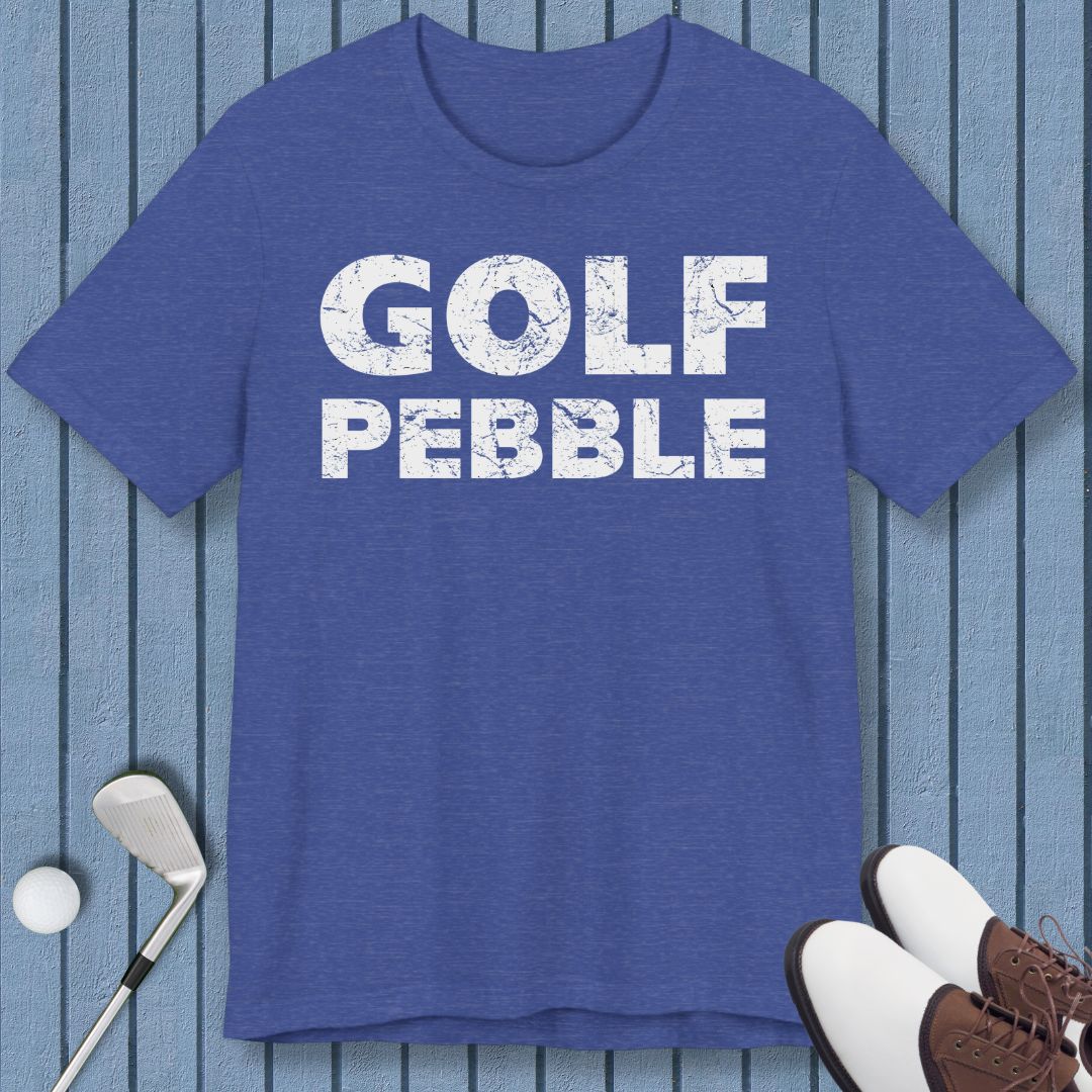 Golf Pebble - T-shirt in Heather True Royal, great for casual wear. Find more fun golf focused products at oneforetheages.com