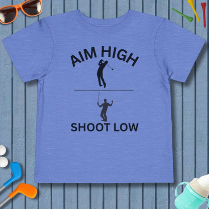 Aim High - Shoot Low (Male) - Toddler Golf T-Shirt in Heather Columbia Blue