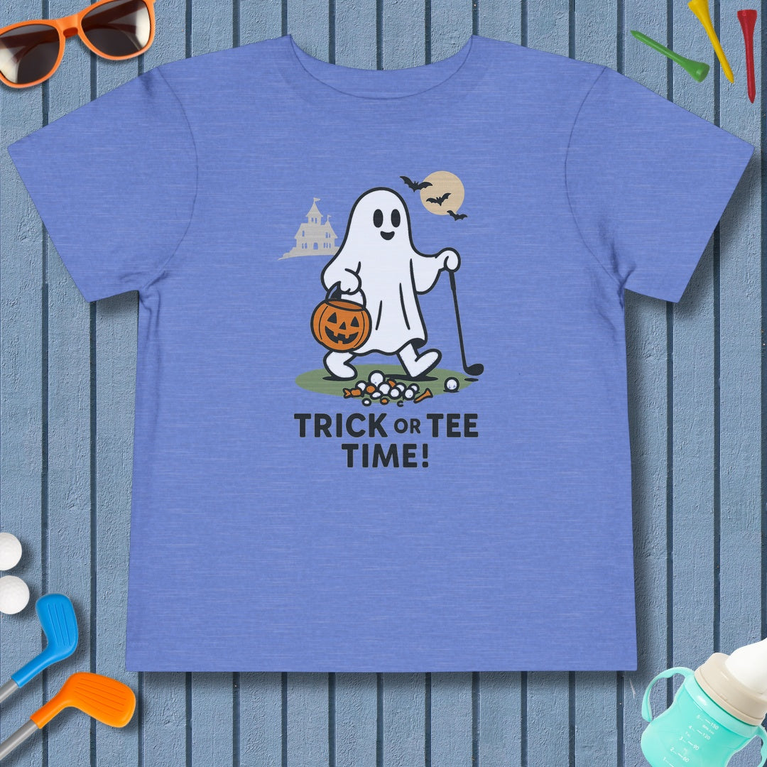 Trick or Tee Time - Toddler Golf T-Shirt in Heather Columbia Blue
