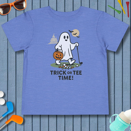 Trick or Tee Time - Toddler Golf T-Shirt in Heather Columbia Blue