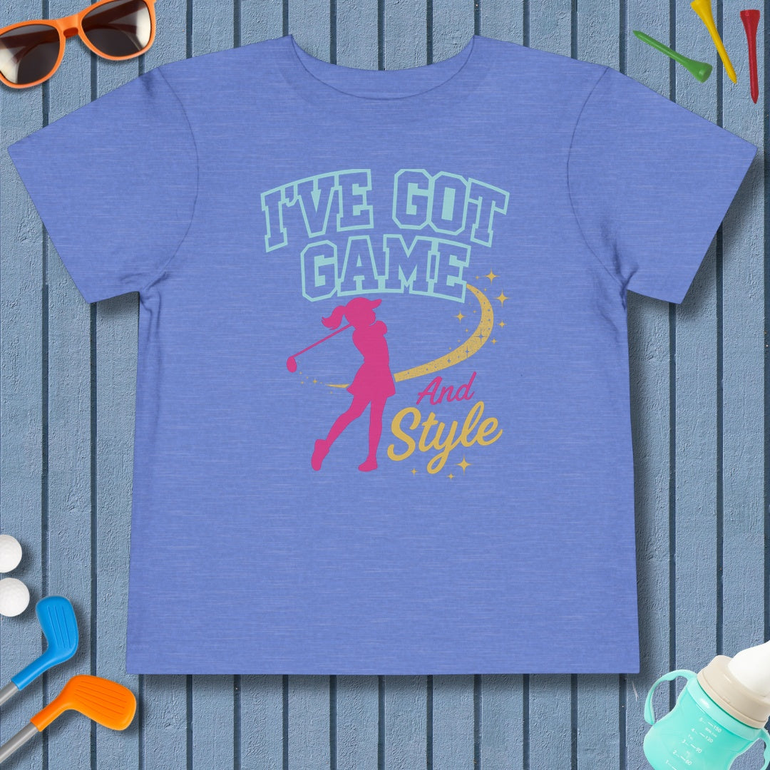 I've Got Game And Style - Toddler Golf T-Shirt in Heather Columbia Blue