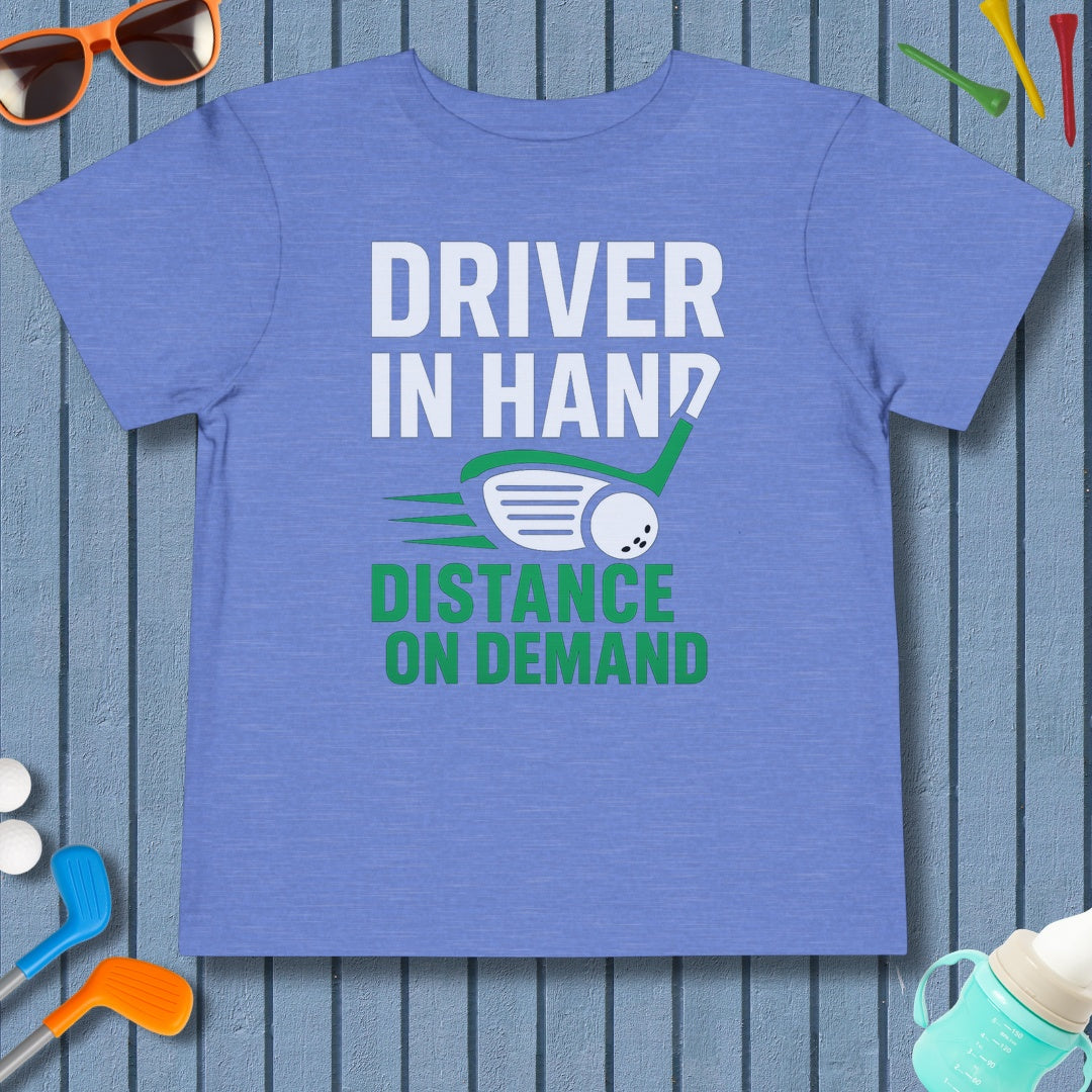 Driver in Hand - Distance on Demand - Toddler Golf T-Shirt in Heather Columbia Blue