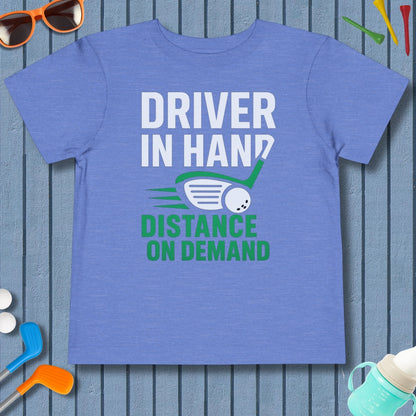 Driver in Hand - Distance on Demand - Toddler Golf T-Shirt in Heather Columbia Blue