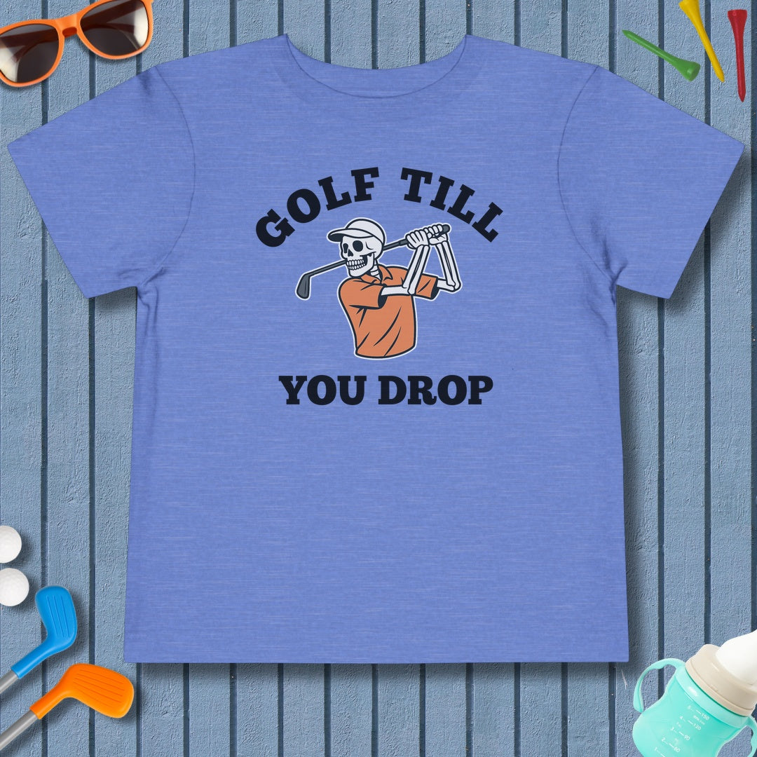 Golf Till You Drop - Toddler Golf T-Shirt in Heather Columbia Blue