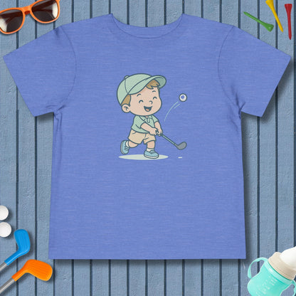 Happy Boy Golfer - Toddler Golf T-Shirt in Heather Columbia Blue