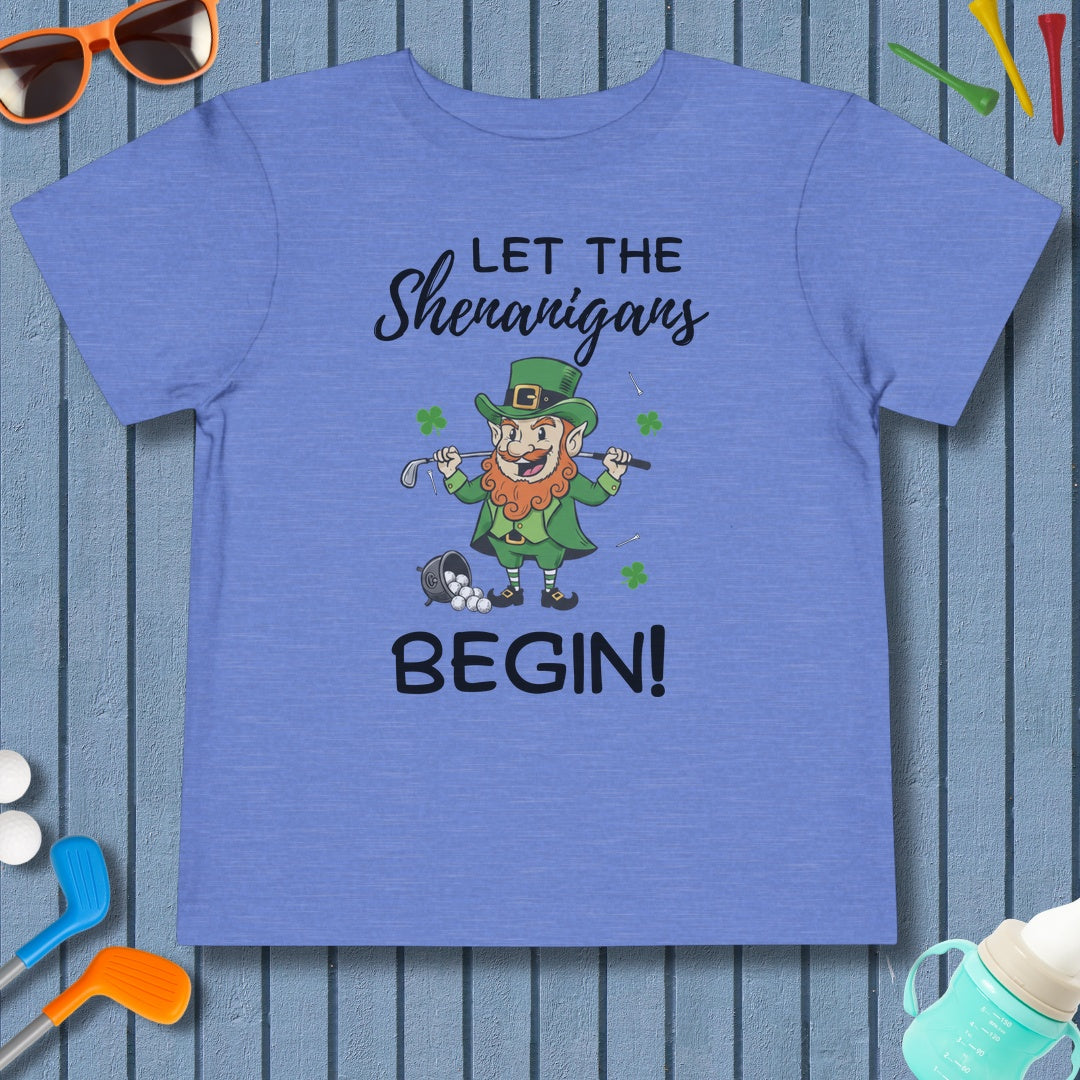 Let The Shenanigans Begin - Toddler Golf T-Shirt in Heather Columbia Blue