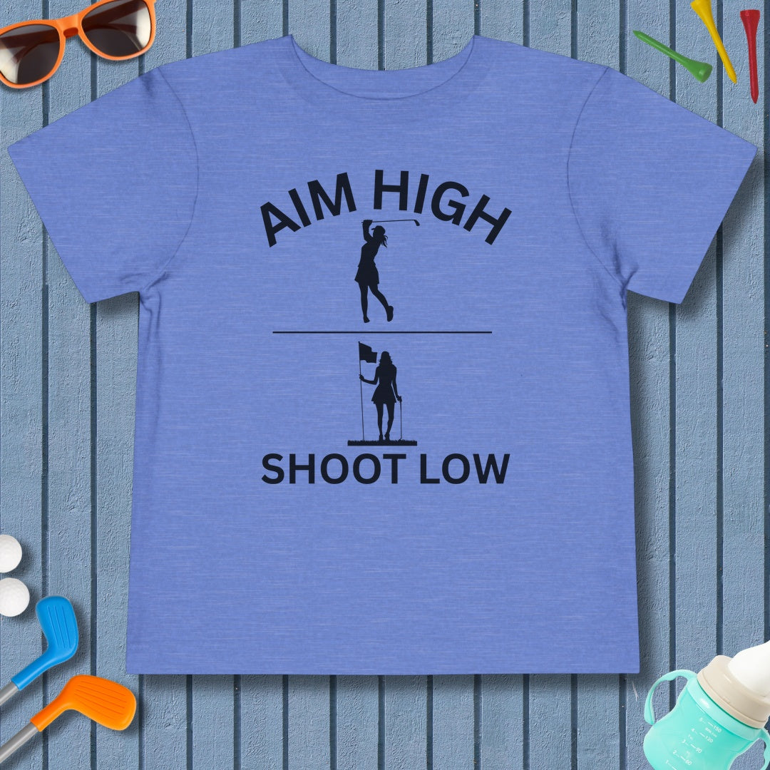 Aim High - Shoot Low (Female) - Toddler Golf T-Shirt in Heather Columbia Blue