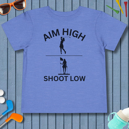 Aim High - Shoot Low (Female) - Toddler Golf T-Shirt in Heather Columbia Blue