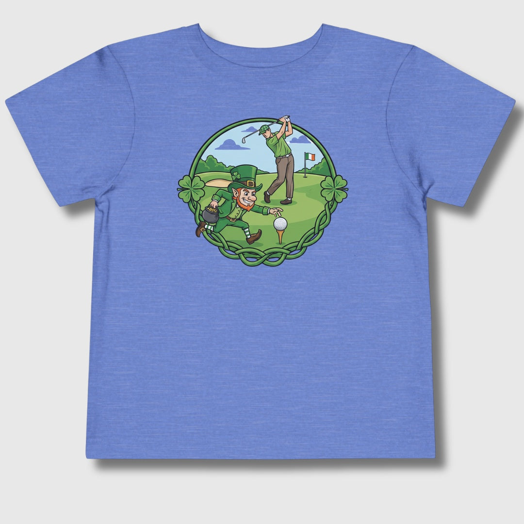 The Leprechaun Stole My Ball! - Toddler Golf T-Shirt in Heather Columbia Blue