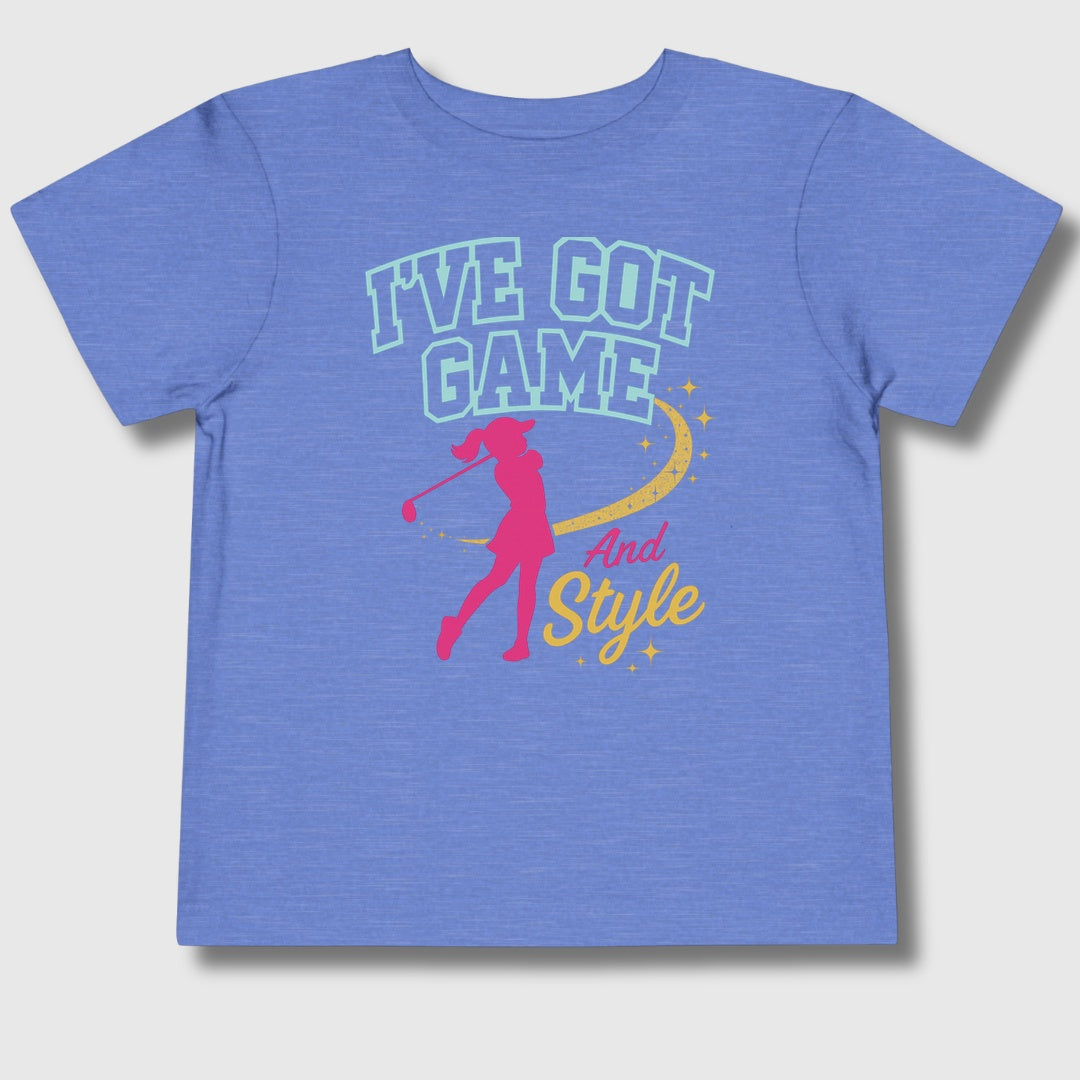 I've Got Game And Style - Toddler Golf T-Shirt in Heather Columbia Blue