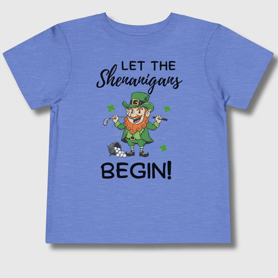 Let The Shenanigans Begin - Toddler Golf T-Shirt in Heather Columbia Blue