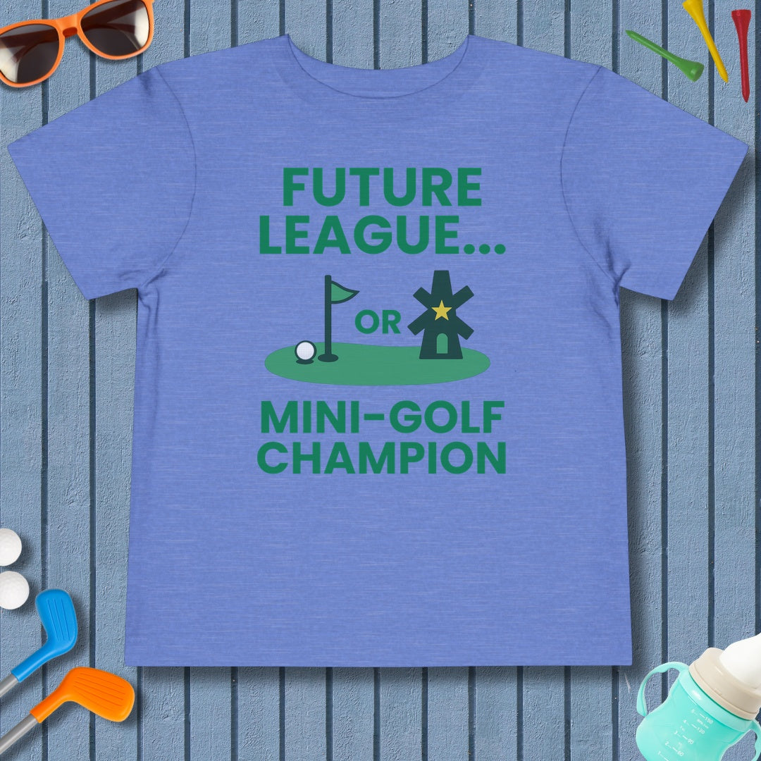 Future League or Mini-Golf Champion - Toddler Golf T-Shirt in Heather Columbia Blue