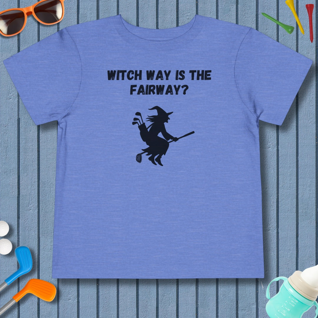 Witch Way is the Fairway - Toddler Golf T-Shirt in Heather Columbia Blue