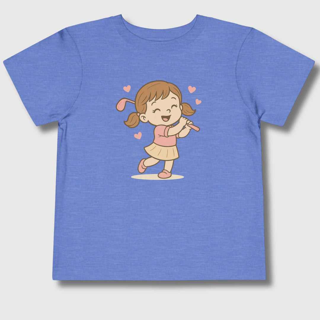 Happy Golfer Girl - Toddler Golf T-Shirt in Heather Columbia Blue