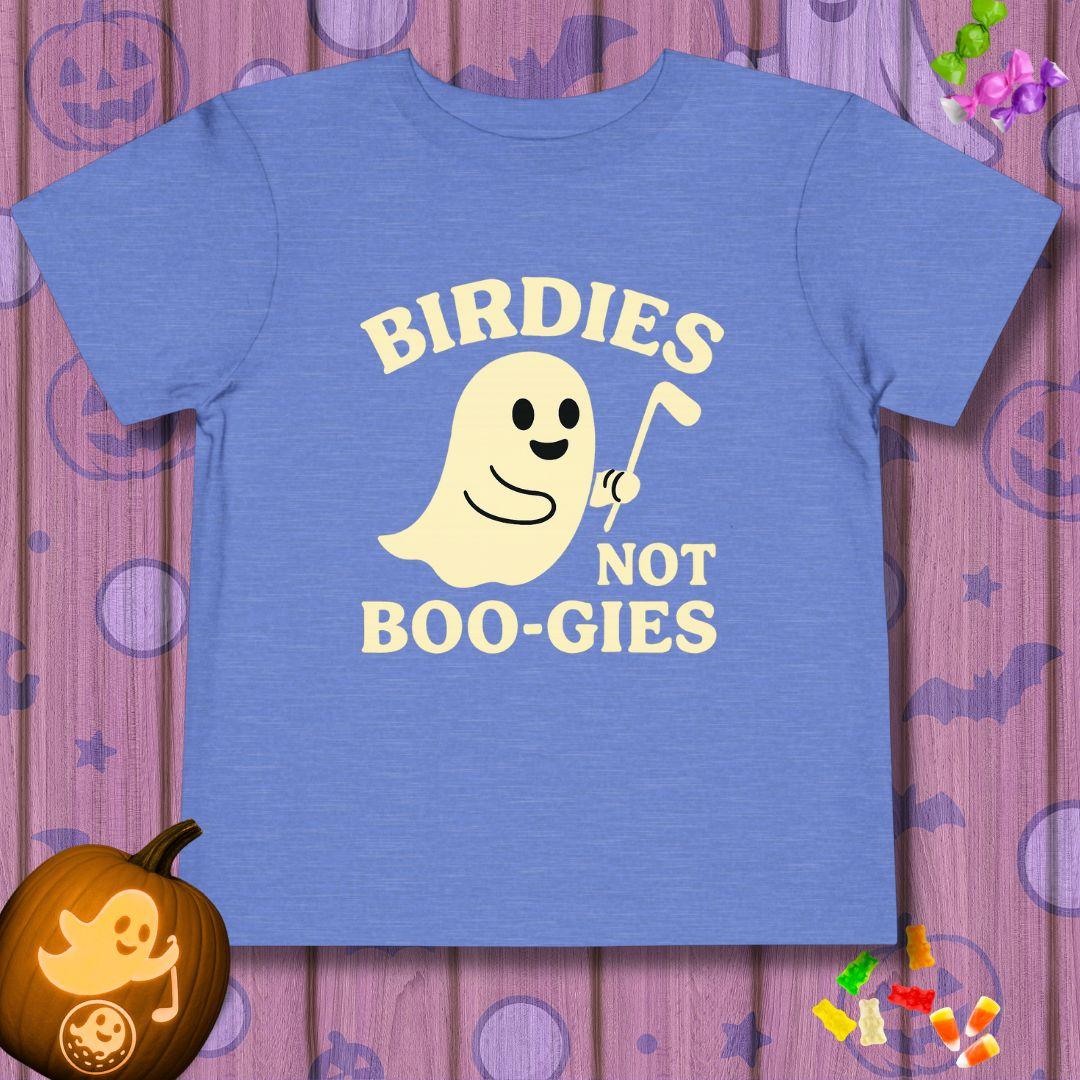 BIRDIES not BOO-GIES - Halloween - Toddler T-Shirt in Heather Columbia Blue, great for casual wear. Find more fun golf focused products at oneforetheages.com
