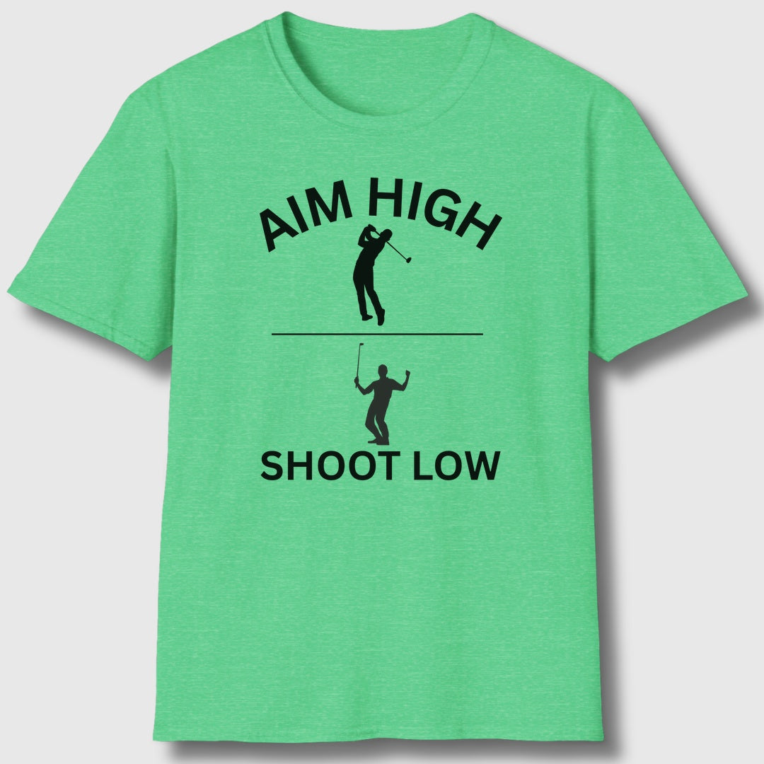 Aim High - Shoot Low (Male) - Adult Golf T-Shirt in Heather Irish Green