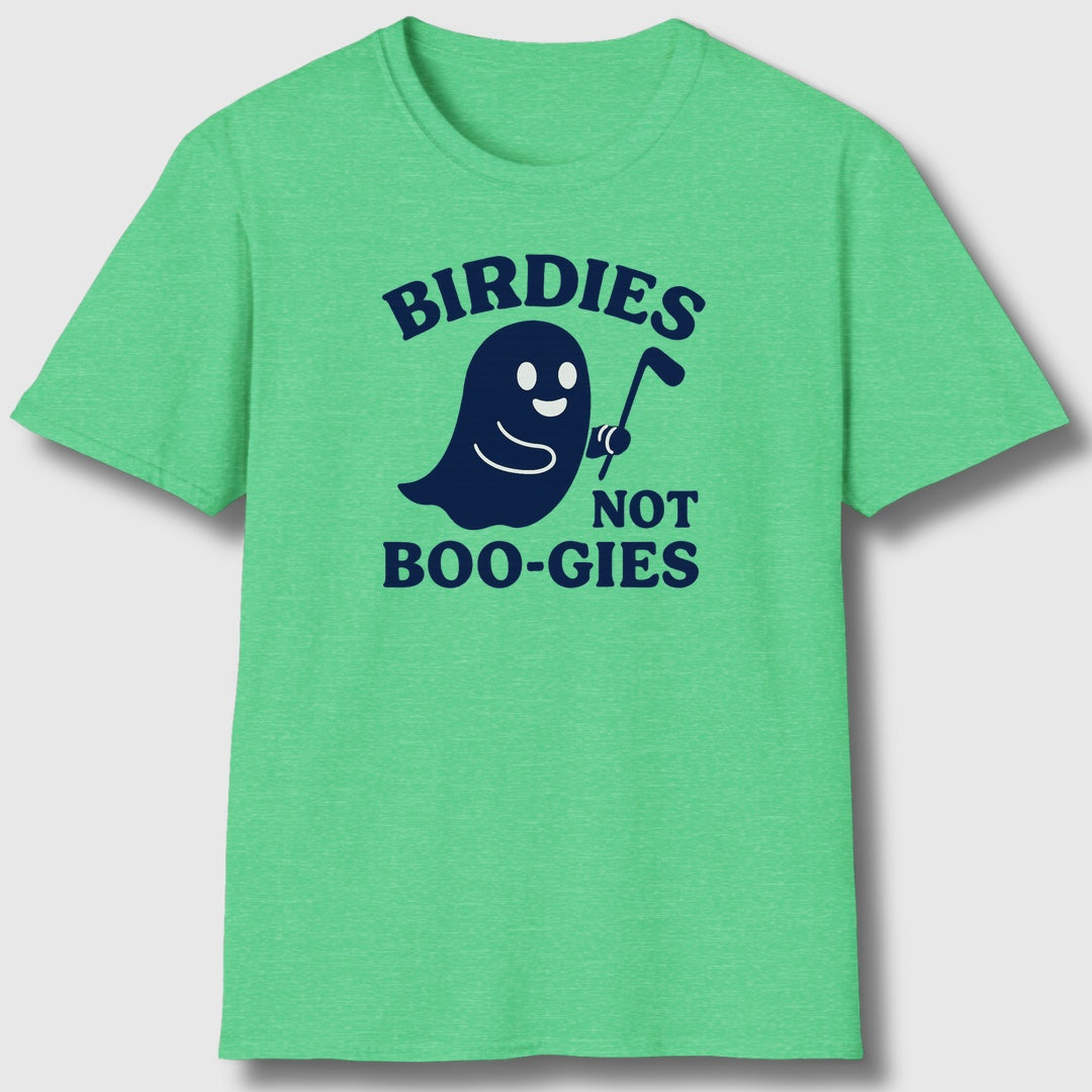 Birdies not BOO-GIES - Adult Golf T-Shirt in Heather Irish Green