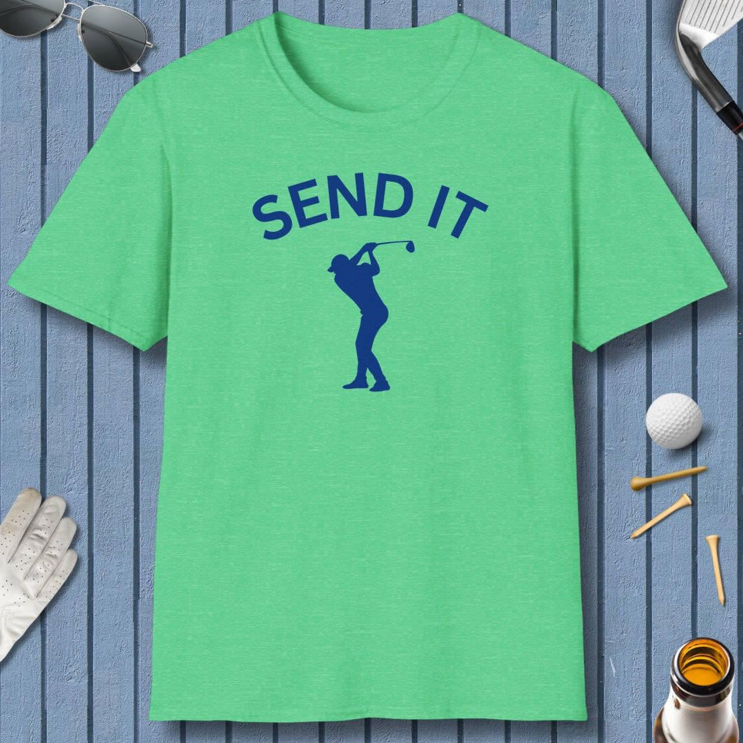 SEND IT (Male) - Adult Golf T-Shirt in Heather Irish Green