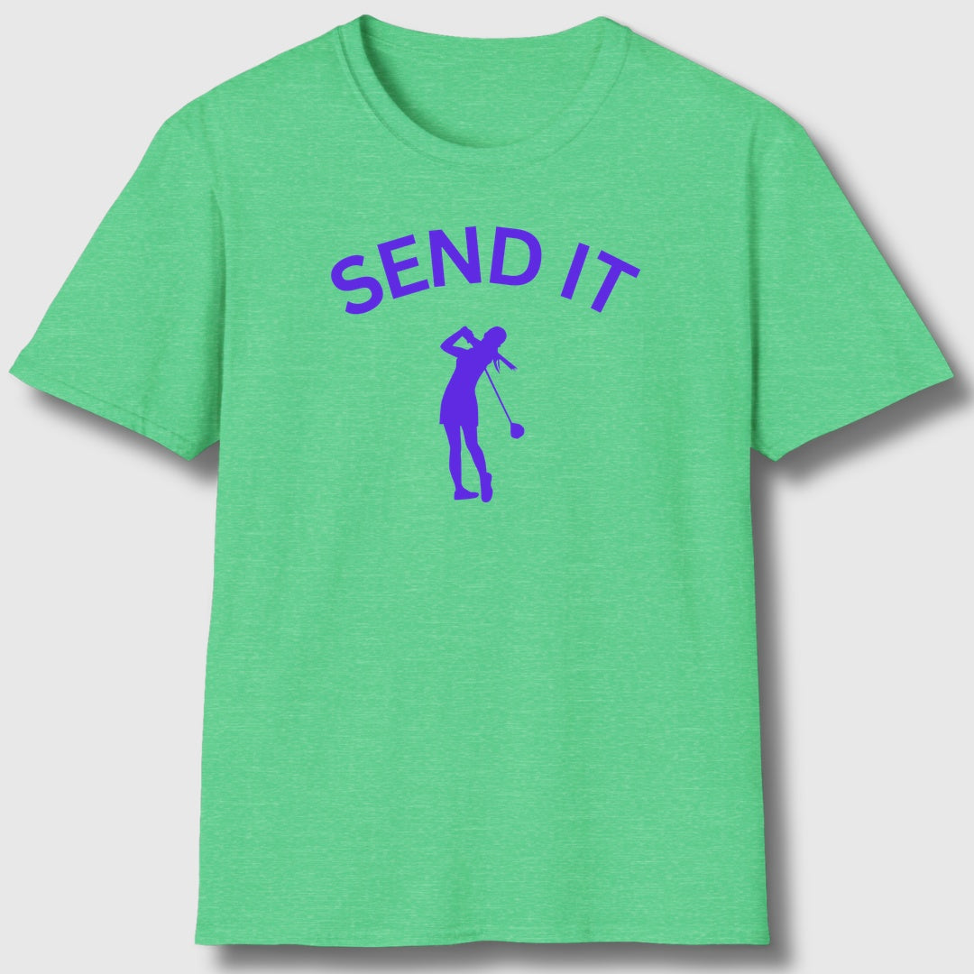 SEND IT (Female) - Adult Golf T-Shirt in Heather Irish Green