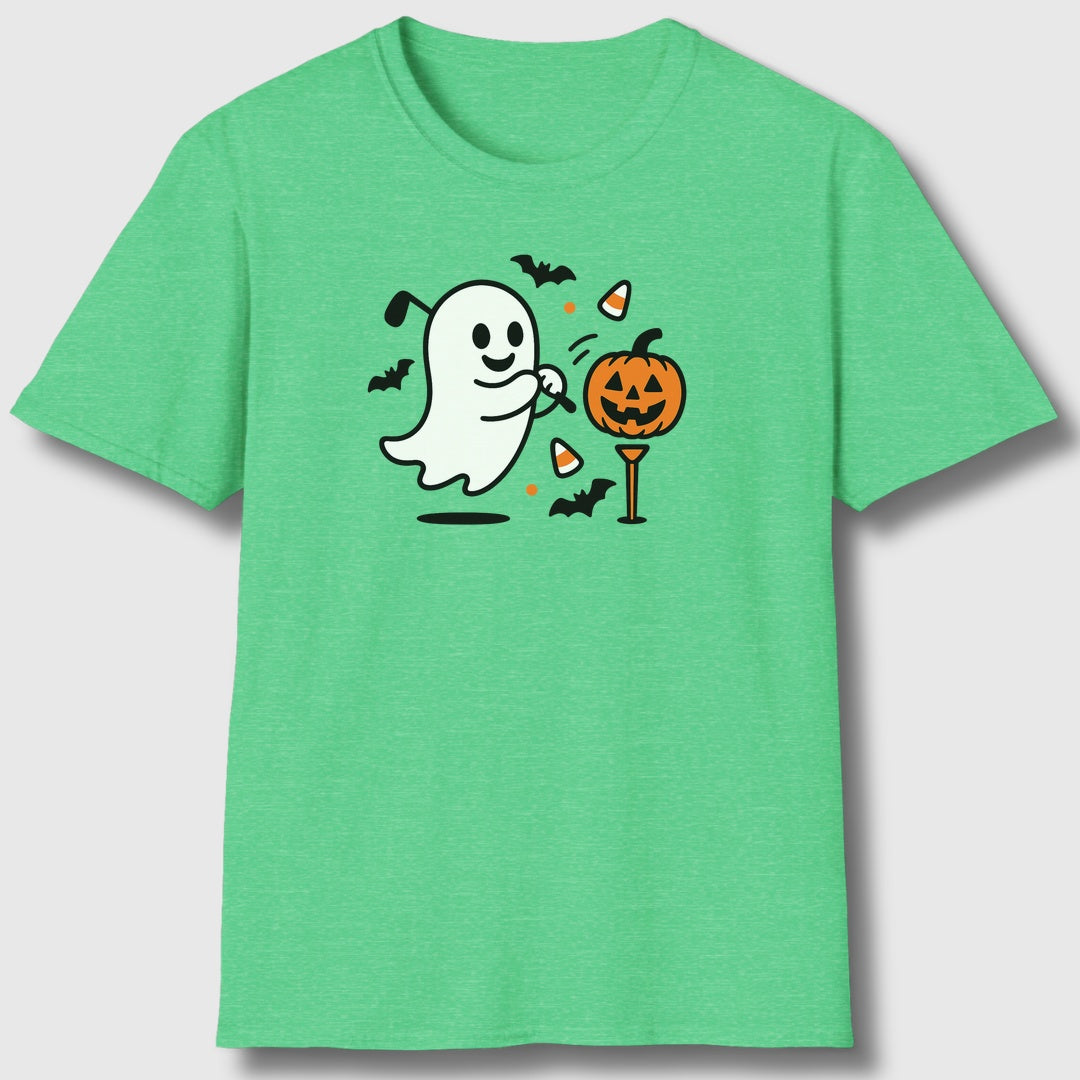 Ghost Tee Off - Adult Golf T-Shirt in Heather Irish Green