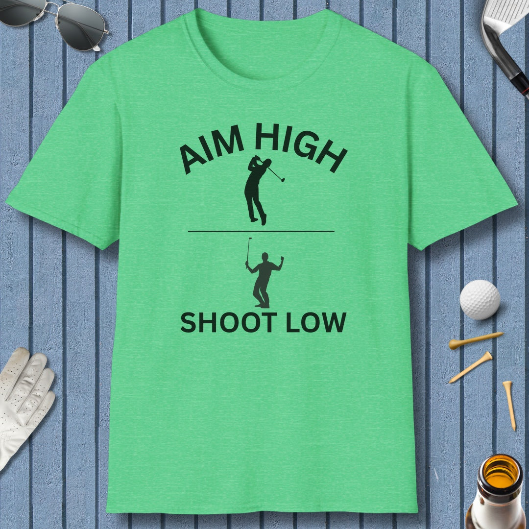 Aim High - Shoot Low (Male) - Adult Golf T-Shirt in Heather Irish Green