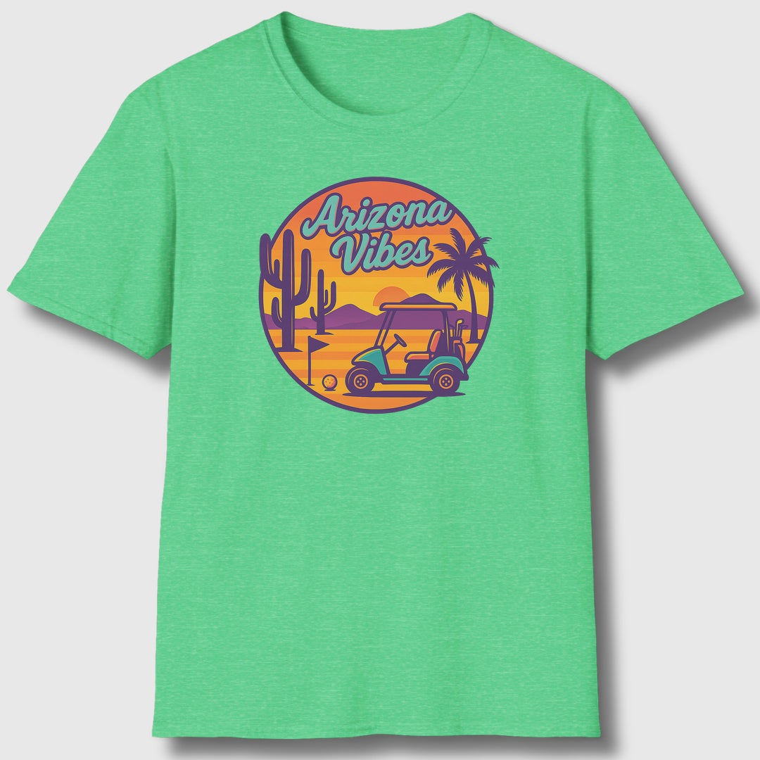 Golf Vibes - Arizona - Desert Edition Golf Destination - Adult Golf T-Shirt in Heather Irish Green