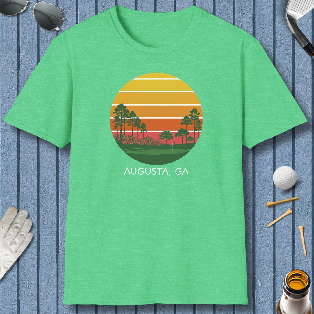 Retro Sunset - Augusta - Adult Golf T-Shirt in Heather Irish Green