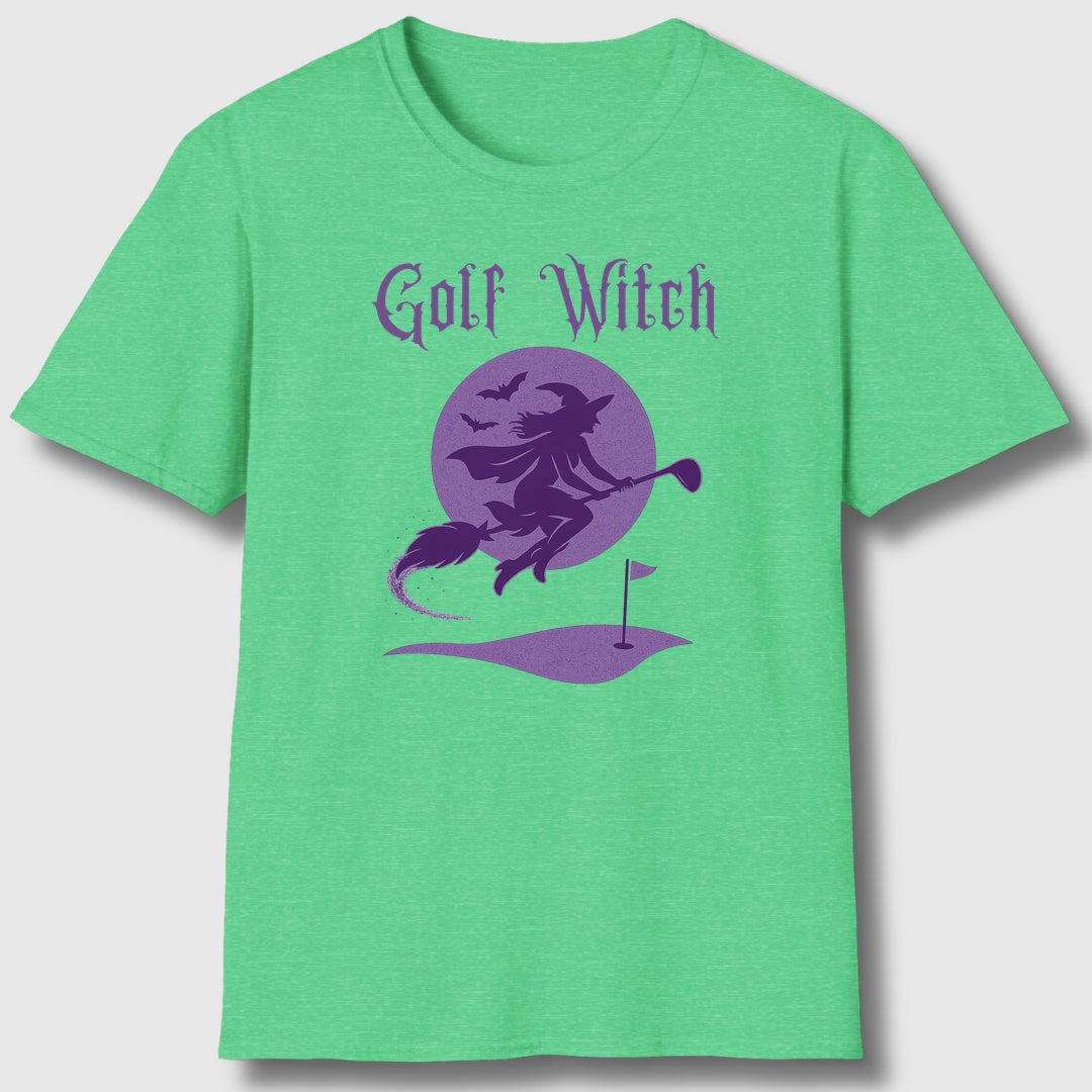 Golf Witch - Adult Golf T-Shirt in Heather Irish Green
