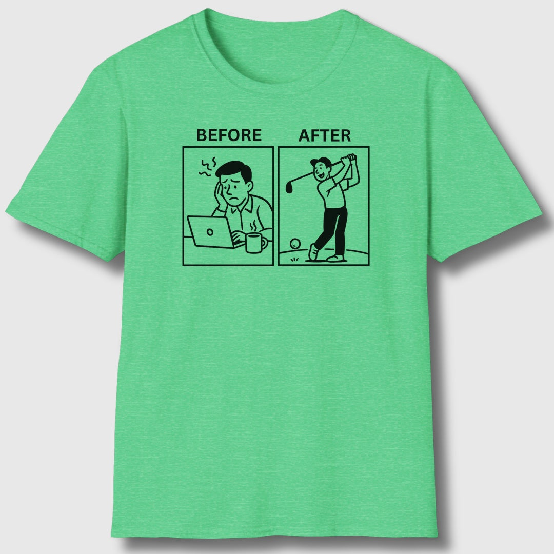 Before & After - Adult Golf T-Shirt in Heather Irish Green