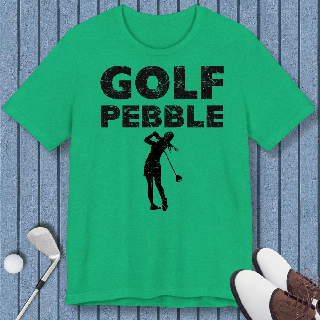 Golf Pebble - Female T-shirt in Heather Kelly, great for casual wear. Find more fun golf focused products at oneforetheages.com