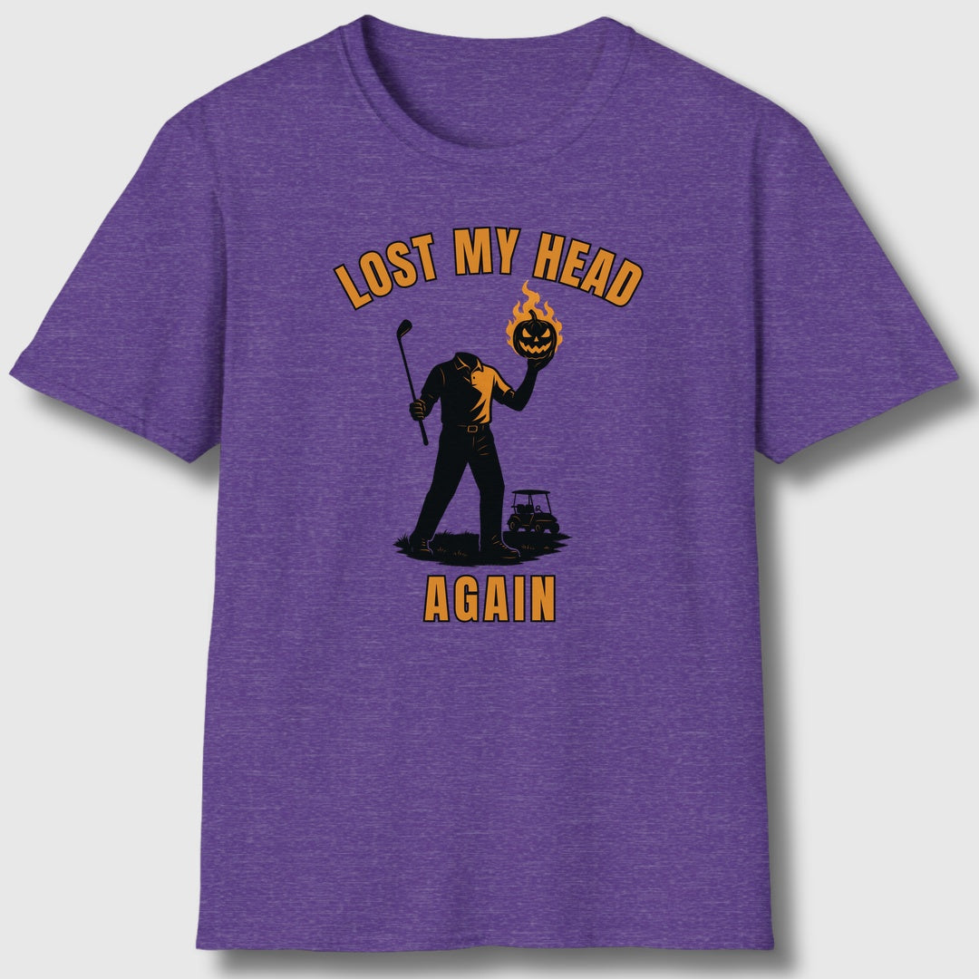 Lost My Head, Again - Adult Golf T-Shirt in Heather Purple