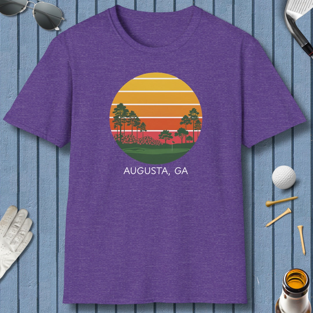 Retro Sunset - Augusta - Adult Golf T-Shirt in Heather Purple