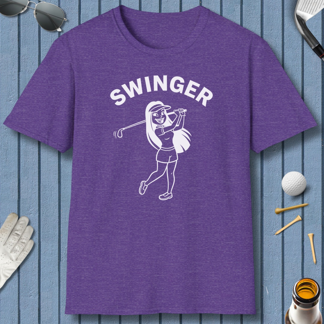 Retro Swinger Women's - Adult Golf T-Shirt in Heather Purple