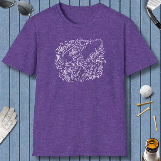 EVERY SWING TELLS A STORY - Women's Golf Vine Art - Adult Golf T-Shirt in Heather Purple