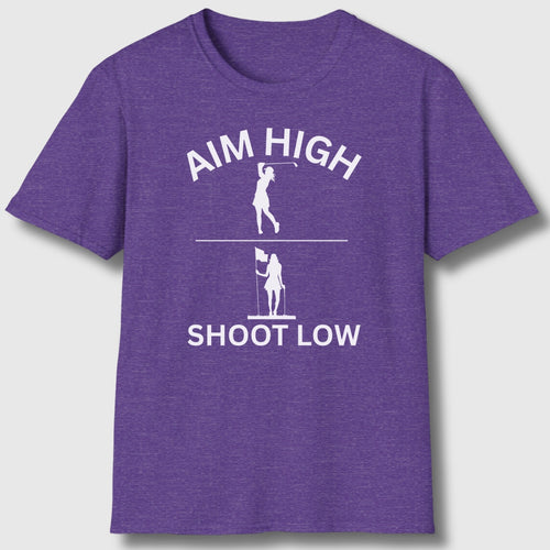 Aim High - Shoot Low (Female) - Adult Golf T-Shirt in Heather Purple