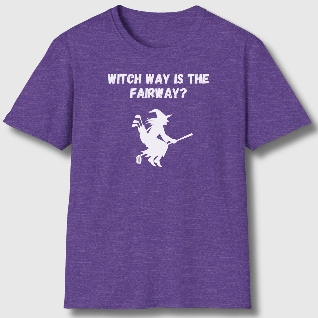 Witch Way is the Fairway - Adult Golf T-Shirt in Heather Purple